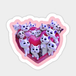 Basketful of super cute kittens laughing in a heart shaped basket Sticker